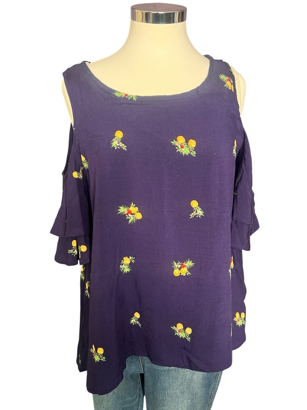 Red Lolly brand Navy Blue Pineapple Short Sleeve Top